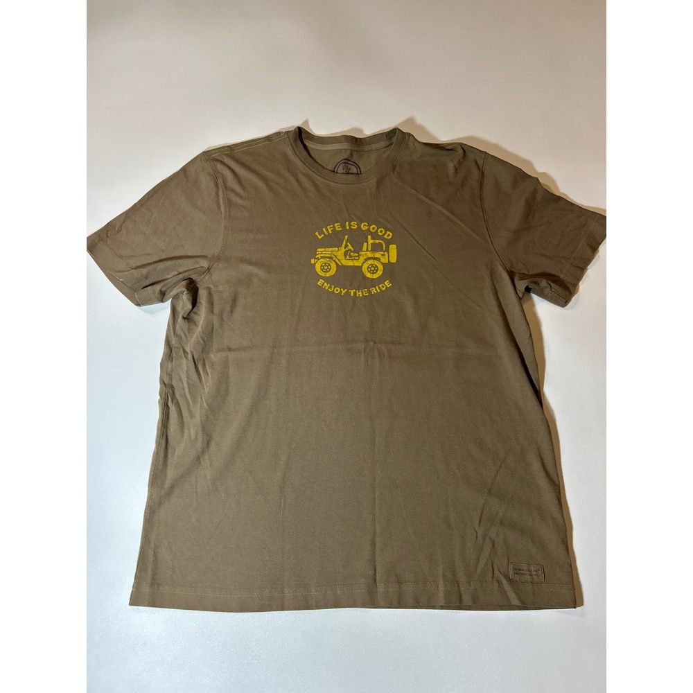 Life is Good T-Shirt Mens Large Brown Excellent Jeep Graphic Short Sleeve Tee